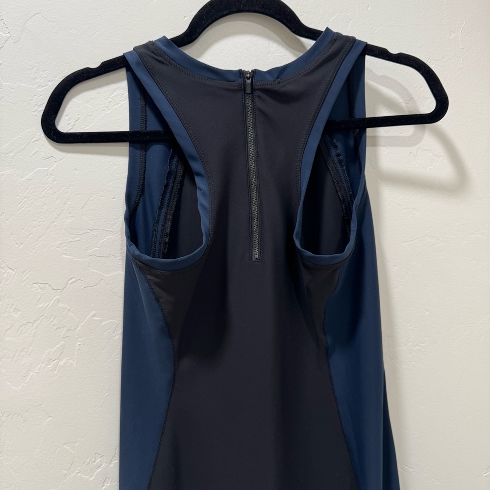 Athleta Stellar En Route Scuba Bodycon Navy Blue & Black Dress Fitted Stretch XS - Picture 6 of 13